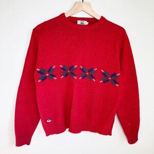 Vintage Lacoste Cable Knit Fair Isle Christmas Sweater Holiday Preppy Cute Light